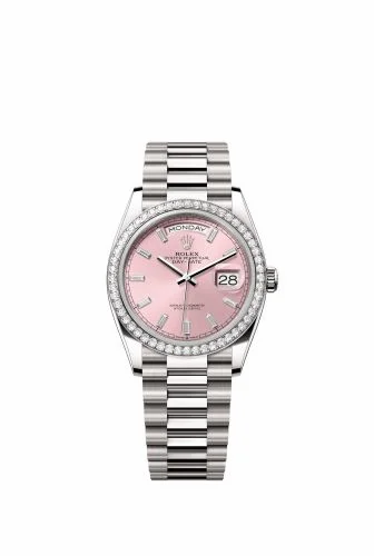 Rolex Day-Date 36 White Gold - Diamond / Pink - Baguette / President 128349RBR-0053 (m128349rbr-0053)